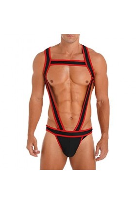 JEATHA Lingerie Hommes Slip Jocktraps Bulge Pouch Ceinture Harnais Épaule Sangle Elastique Harnais De Poitrine Bodysuit Sexy 