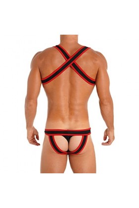 JEATHA Lingerie Hommes Slip Jocktraps Bulge Pouch Ceinture Harnais Épaule Sangle Elastique Harnais De Poitrine Bodysuit Sexy 