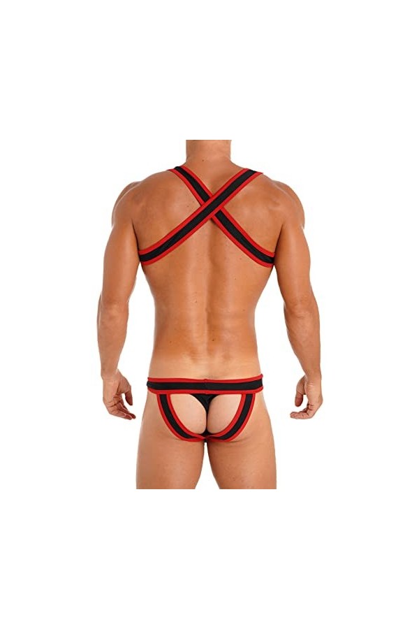 JEATHA Lingerie Hommes Slip Jocktraps Bulge Pouch Ceinture Harnais Épaule Sangle Elastique Harnais De Poitrine Bodysuit Sexy 