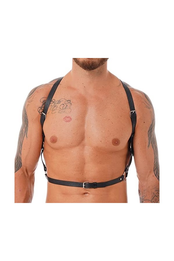 JEATHA Harnais de Corps Homme Sexy Faux Cuir Harnais de Poitrine Armure Brassard Haut Bondâge Gothique Punk Cosplay Costume G