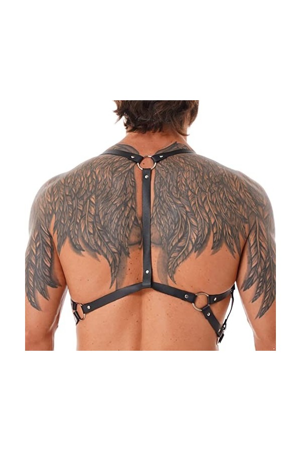 JEATHA Harnais de Corps Homme Sexy Faux Cuir Harnais de Poitrine Armure Brassard Haut Bondâge Gothique Punk Cosplay Costume G