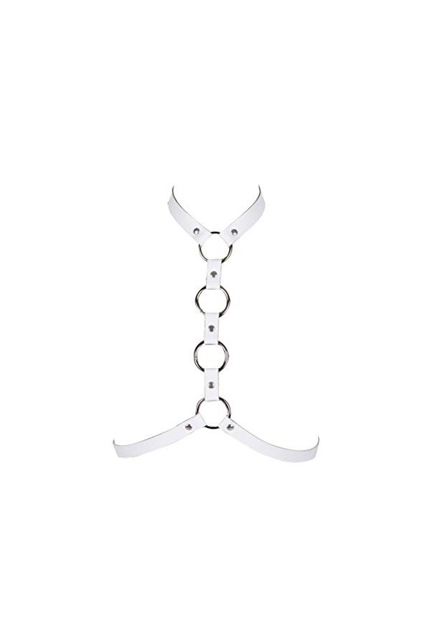 PETMHS Soutien-Gorge Harnais en Cuir pour Femmes Harnais en Simili Cuir Punk Gothique Accessoires Festival Rave Costume Blan