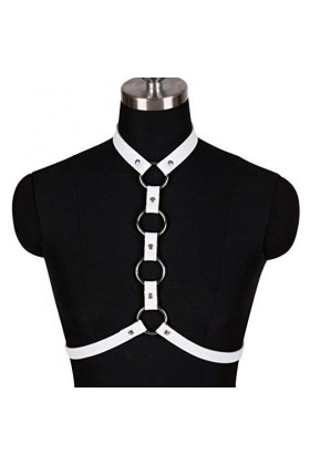 PETMHS Soutien-Gorge Harnais en Cuir pour Femmes Harnais en Simili Cuir Punk Gothique Accessoires Festival Rave Costume Blan