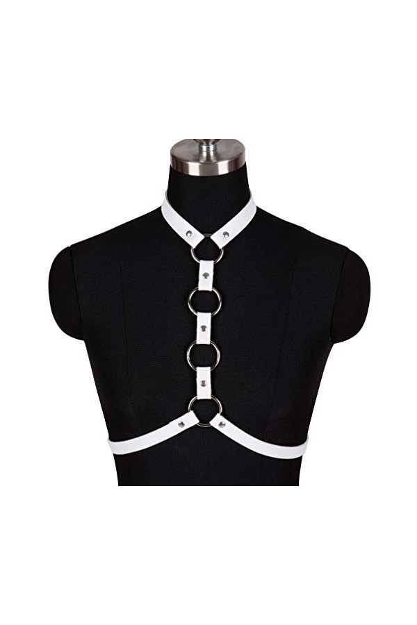 PETMHS Soutien-Gorge Harnais en Cuir pour Femmes Harnais en Simili Cuir Punk Gothique Accessoires Festival Rave Costume Blan
