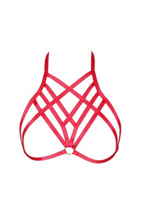 PETMHS Soutien-Gorge de Harnais de Poitrine de Corps Punk pour Femmes à lanières Anneau en métal Cage Bandage réglage de la T