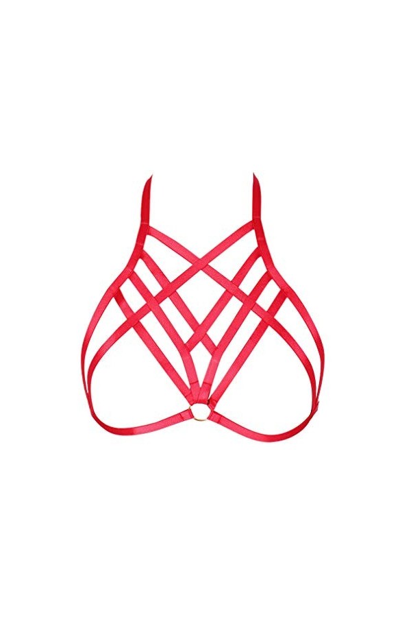 PETMHS Soutien-Gorge de Harnais de Poitrine de Corps Punk pour Femmes à lanières Anneau en métal Cage Bandage réglage de la T