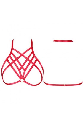 PETMHS Soutien-Gorge de Harnais de Poitrine de Corps Punk pour Femmes à lanières Anneau en métal Cage Bandage réglage de la T