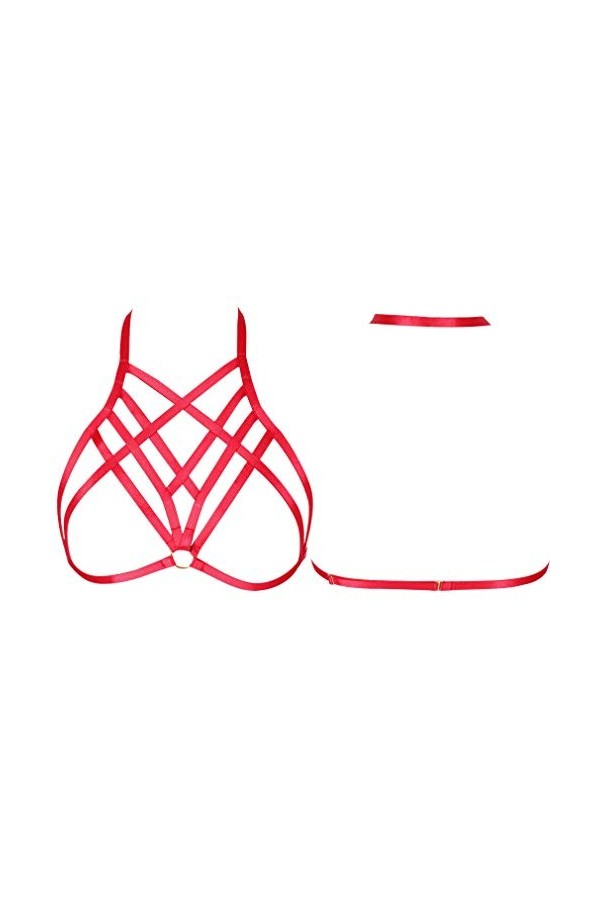 PETMHS Soutien-Gorge de Harnais de Poitrine de Corps Punk pour Femmes à lanières Anneau en métal Cage Bandage réglage de la T