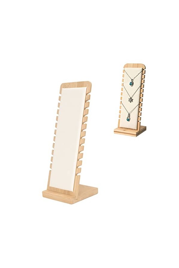 Présentoir de Collier, Support de Collier en Bambou élégant Blanc Exquis Organisateur en Cuir PU détachable pour la Maison