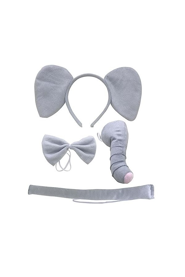 Qianly Éléphant Oreilles Bandeau Nez Nœud Papillon Accessoires de Queue Bande de Cheveux Décorative Cerceau de Cheveux Mignon