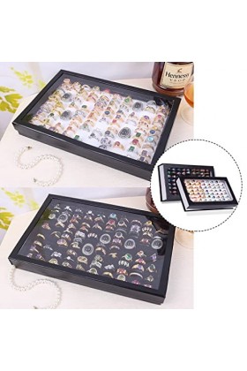 rongweiwang Boîte de rangement pour bagues 100 emplacements pour boucle doreille présentoir plateau organisateur blanc, Blan