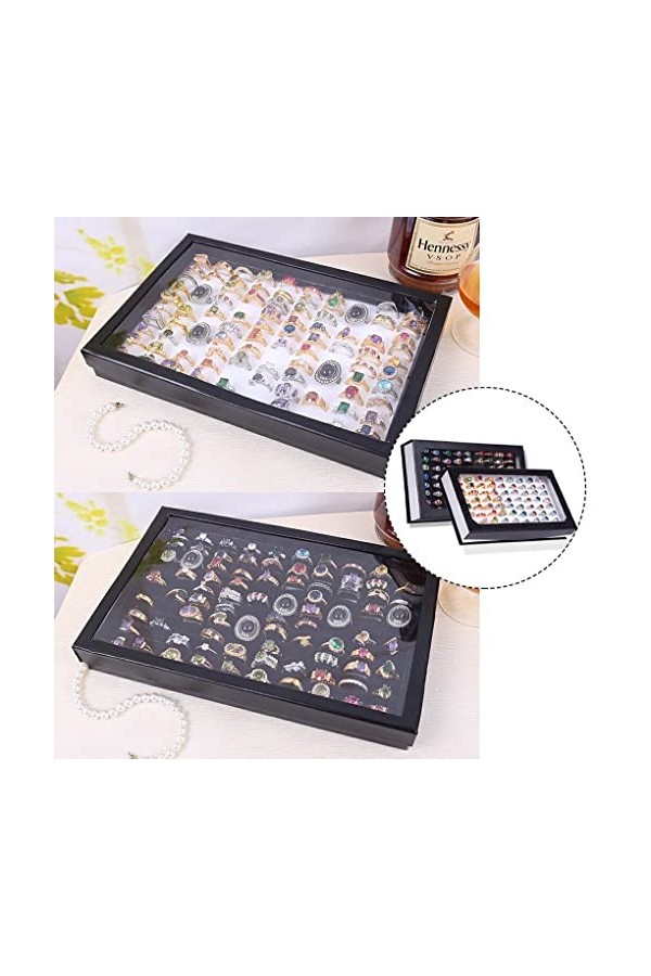 rongweiwang Boîte de rangement pour bagues 100 emplacements pour boucle doreille présentoir plateau organisateur blanc, Blan