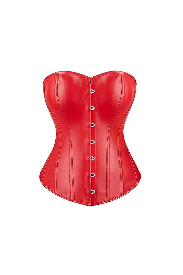 Corset sexy pour femme - Corset gothique en cuir - Lingerie grande taille - Rouge - XL