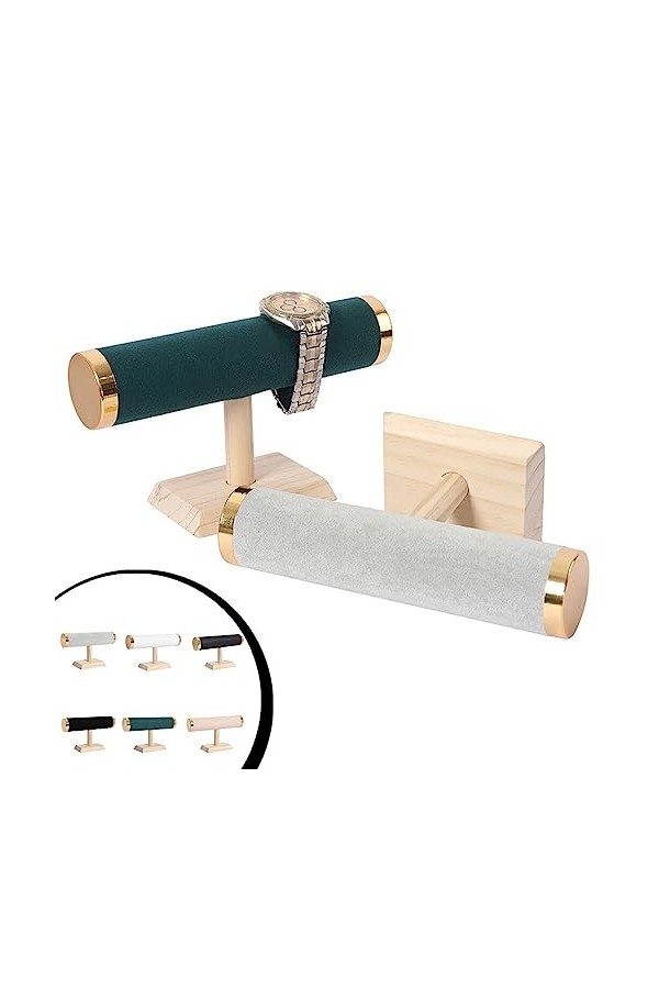 vreplrse Bijoux Présentoir Bracelet Support Suspendu T Bar Bracelet Magasin Vitrine Commode En Cuir Bois Titulaire Accueil Or