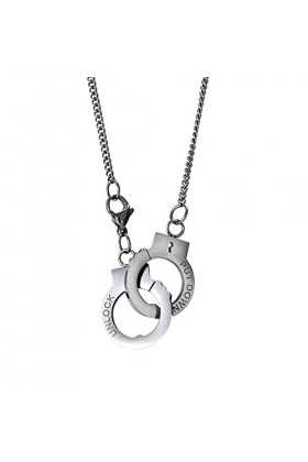 BlackAmazement Collier en acier inoxydable avec pendentif menottes huit menottes argentées punk motard femme homme, Acier ino