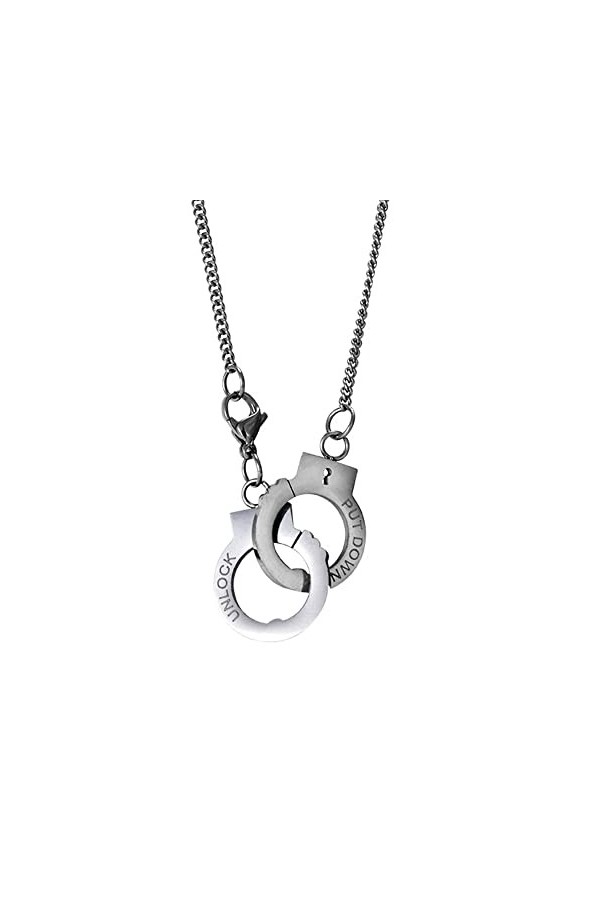 BlackAmazement Collier en acier inoxydable avec pendentif menottes huit menottes argentées punk motard femme homme, Acier ino