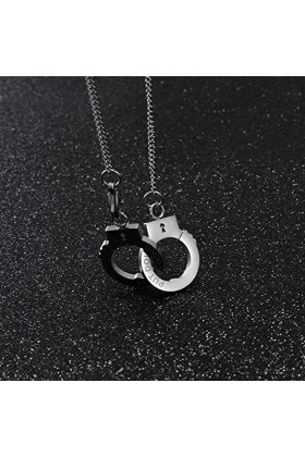 BlackAmazement Collier en acier inoxydable avec pendentif menottes huit menottes argentées punk motard femme homme, Acier ino
