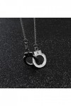 BlackAmazement Collier en acier inoxydable avec pendentif menottes huit menottes argentées punk motard femme homme, Acier ino