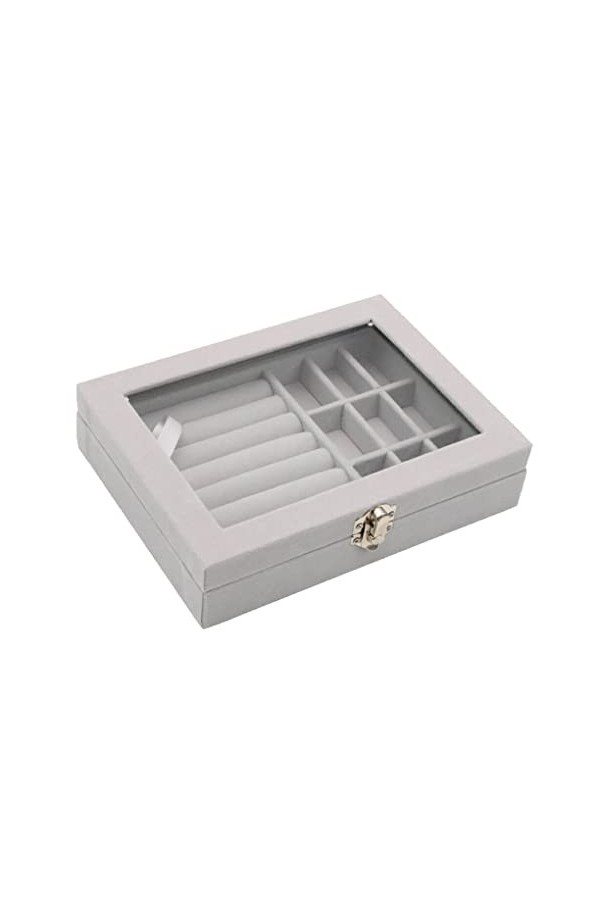 FIOERDTUIE Boîte avec couvercle transparent pour colliers, étui de rangement, porte-plateaux, organisateur rose, Gris Glace