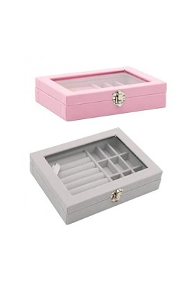 FIOERDTUIE Boîte avec couvercle transparent pour colliers, étui de rangement, porte-plateaux, organisateur rose, Gris Glace