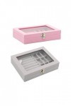 FIOERDTUIE Boîte avec couvercle transparent pour colliers, étui de rangement, porte-plateaux, organisateur rose, Gris Glace