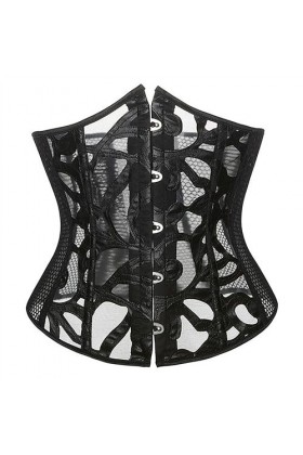 Sous-vêtements gothiques sexy en maille creuse pour femme - Corset resserrant la taille - Grande taille - Noir - XS
