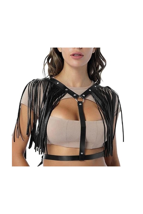 wecmkah Harnais Corps Réglable pour Vêtements Danse Accessoires Club Glands Ceinture Gothique Punk pour Femmes Ceinture Poitr