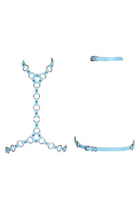 PETMHS Femmes Punk Cuir Corps Poitrine Harnais Cou Taille Lingerie Sangle réglable Gothique Rave Festival Costumes Vert Jade