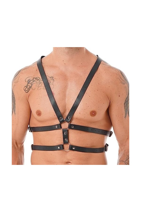 Harnais élastique en cuir synthétique avec joint torique pour homme, ceinture de poitrine, extensible, rétro, cage dépaule, 