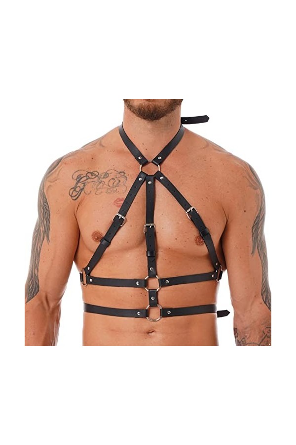 Harnais de poitrine en cuir souple pour homme - Gladiateur réglable - Bretelles - Pour festival, rave club, fête dHalloween 