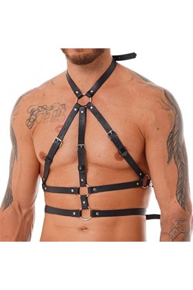 Harnais de poitrine en cuir souple pour homme - Gladiateur réglable - Bretelles - Pour festival, rave club, fête dHalloween 