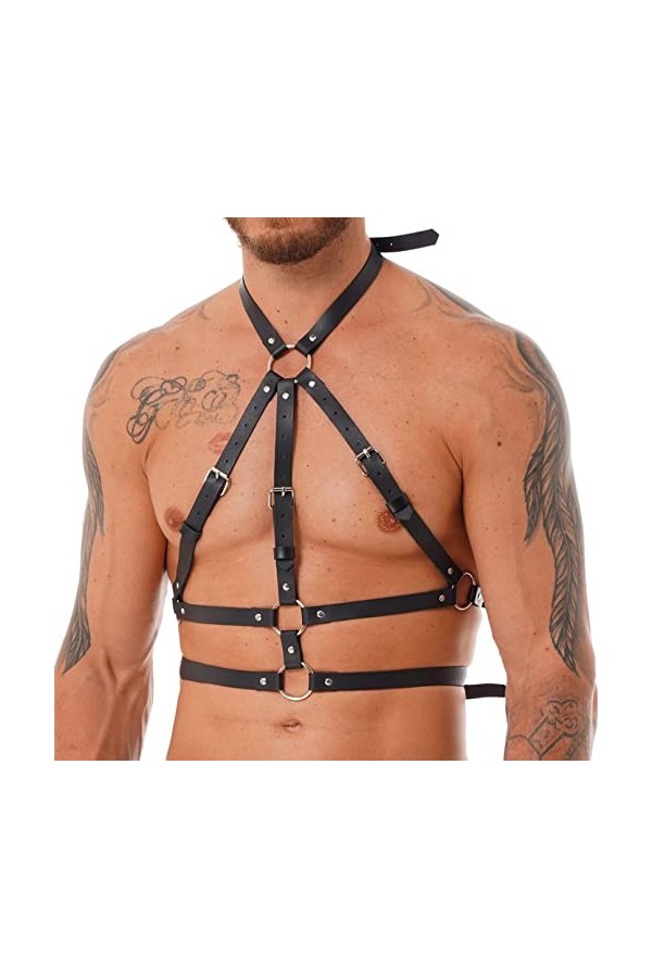 Harnais de poitrine en cuir souple pour homme - Gladiateur réglable - Bretelles - Pour festival, rave club, fête dHalloween 