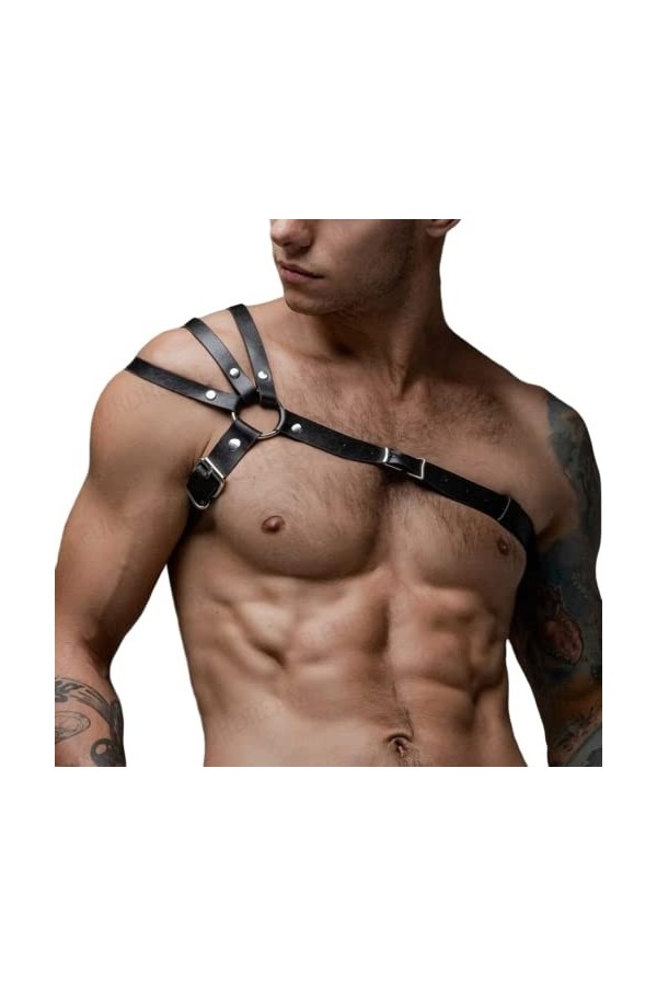Harnais à une épaule pour homme en cuir PU accessoires de poitrine haut du corps punk gothique bar festival rave club fête Ha