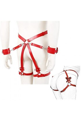 Ensemble de sous - vêtements rouges pour femmes, poignets réglables, cuisses et ceinture, poignets amovibles