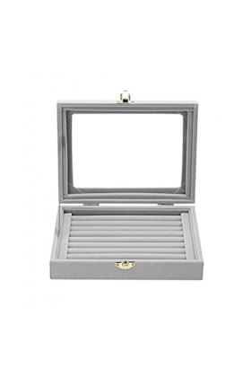 FIOERDTUIE Organisateur de vitrine de boucle doreille de plateau de bijoux de velours avec la commode de support de couvercl