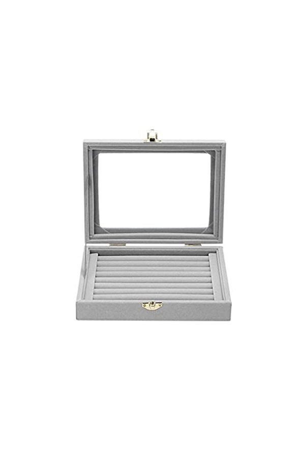 FIOERDTUIE Organisateur de vitrine de boucle doreille de plateau de bijoux de velours avec la commode de support de couvercl