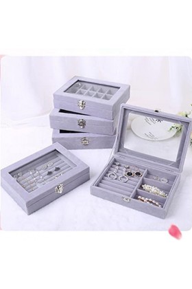 FIOERDTUIE Organisateur de vitrine de boucle doreille de plateau de bijoux de velours avec la commode de support de couvercl