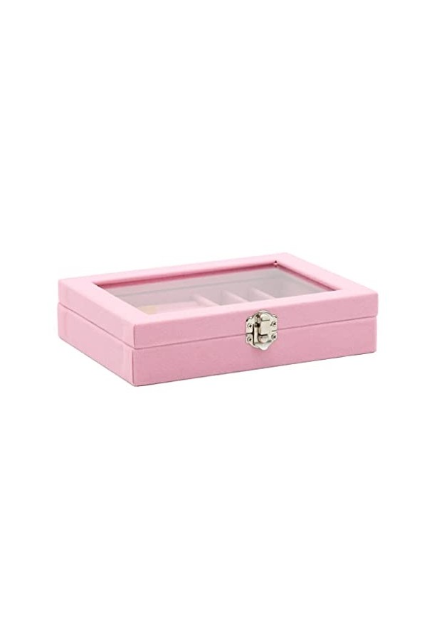 FIOERDTUIE Boîte avec couvercle transparent pour colliers, étui de rangement, porte-plateaux, organisateur rose, Rose