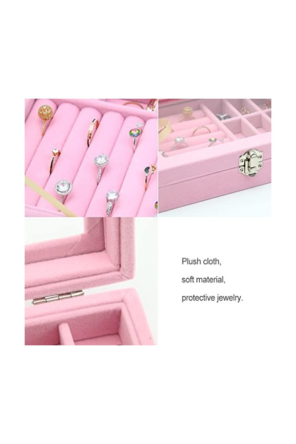 FIOERDTUIE Boîte avec couvercle transparent pour colliers, étui de rangement, porte-plateaux, organisateur rose, Rose