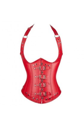 Corset en simili cuir grande taille avec bretelles en acier et os pour femme - Noir - 4XL
