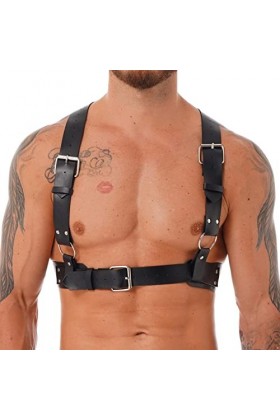 JEATHA Harnais de Corps Homme Sexy Faux Cuir Harnais de Poitrine Armure Brassard Haut Bondâge Gothique Punk Cosplay Costume G