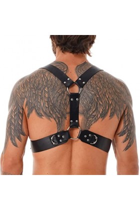 JEATHA Harnais de Corps Homme Sexy Faux Cuir Harnais de Poitrine Armure Brassard Haut Bondâge Gothique Punk Cosplay Costume G
