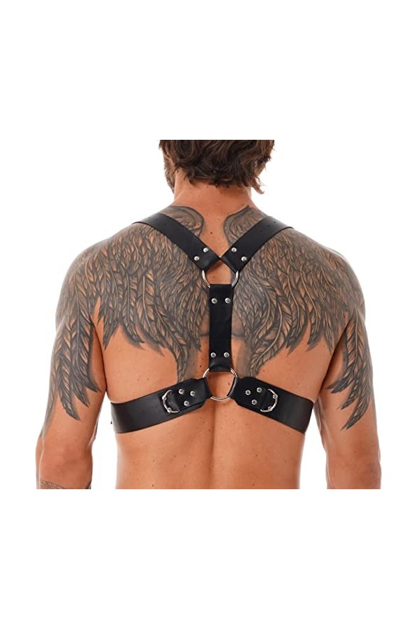JEATHA Harnais de Corps Homme Sexy Faux Cuir Harnais de Poitrine Armure Brassard Haut Bondâge Gothique Punk Cosplay Costume G