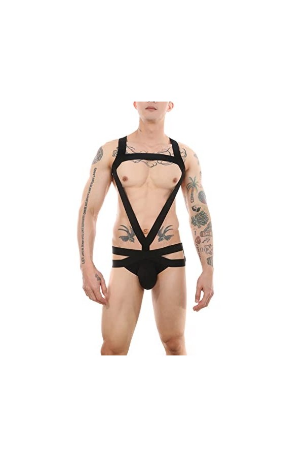 inhzoy Homme Maillot de Corps Ceinture Harnais de Poitrine Jouet Damour Jeu de Rôle Cosplay Adultes Couple Bandage Réglable 