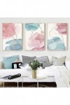 Peinture abstraite sur toile rose et bleu Lignes dorées Art mural Affiches et impressions nordiques Images de minimalisme pou