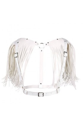 MSemis Femme Harnais de Poitrine en Cuir PU Bandage Frange Ceinture Soutien-Gorge Harness Bretelles Élastiques Body Lingerie 