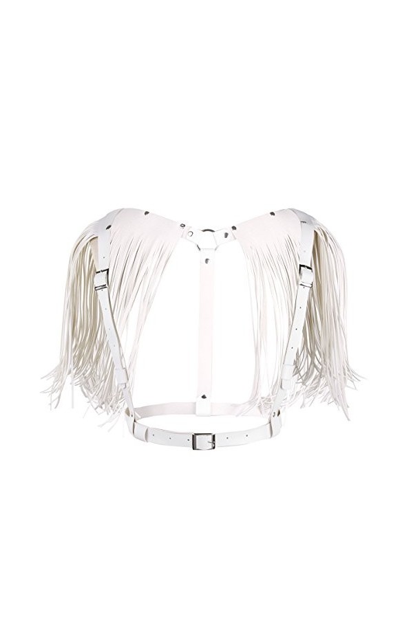 MSemis Femme Harnais de Poitrine en Cuir PU Bandage Frange Ceinture Soutien-Gorge Harness Bretelles Élastiques Body Lingerie 