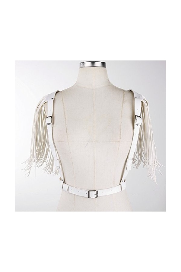 MSemis Femme Harnais de Poitrine en Cuir PU Bandage Frange Ceinture Soutien-Gorge Harness Bretelles Élastiques Body Lingerie 