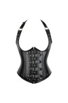 Corset en simili cuir grande taille avec bretelles en acier et os pour femme - Noir - 4XL