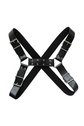Harnais en cuir PU pour homme H-Bulldog poitrine réglable moitié noir punk gothique bretelles festival rave club Halloween fê